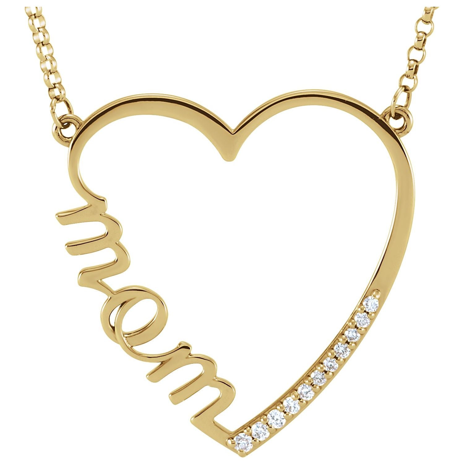 Diamond "Mom" Heart Necklace in 14K Yellow Gold