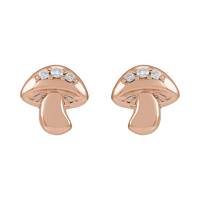 Diamond Mushroom Flat Back Stud Earring in 14K Rose Gold