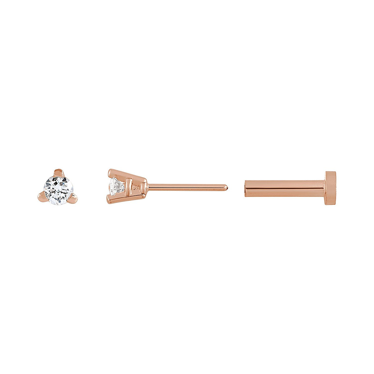 Diamond Press-Fit Flat Back Stud Earring in 14K Rose Gold