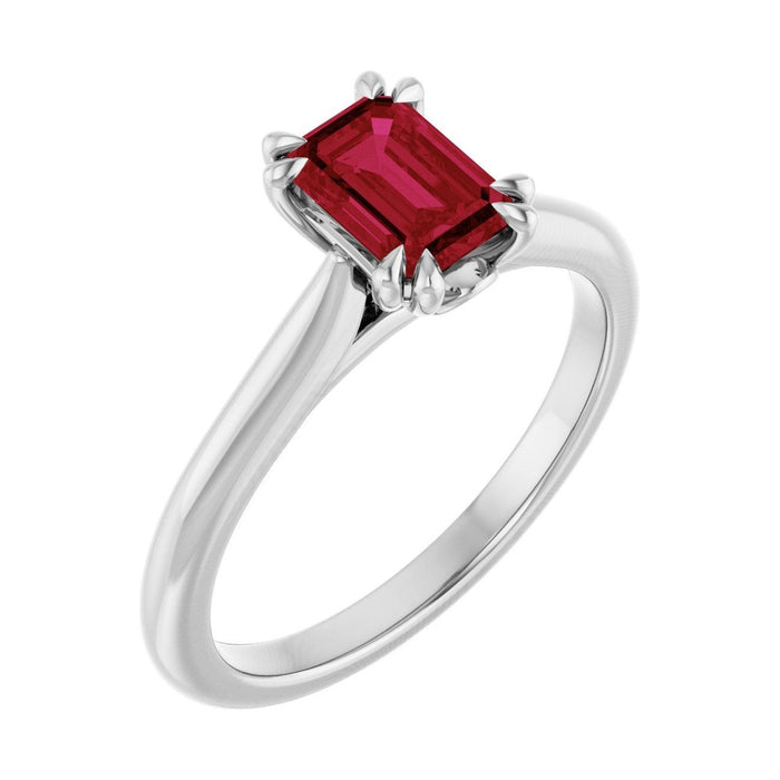 Emerald 1 ct Double Claw-Prong Solitaire Lab Grown Ruby Engagement Ring in 14K White Gold