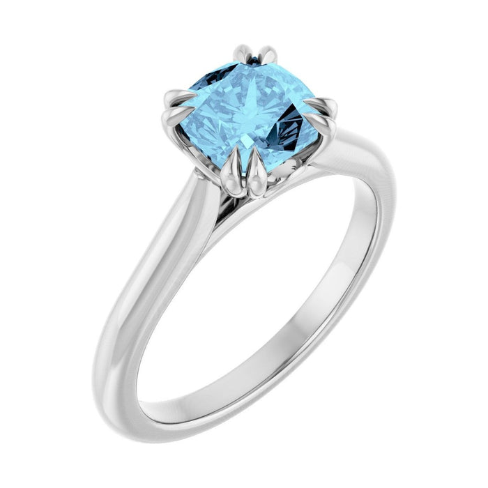 Cushion 1 ct Double Claw-Prong Solitaire Natural Aquamarine Engagement Ring in 14K White Gold