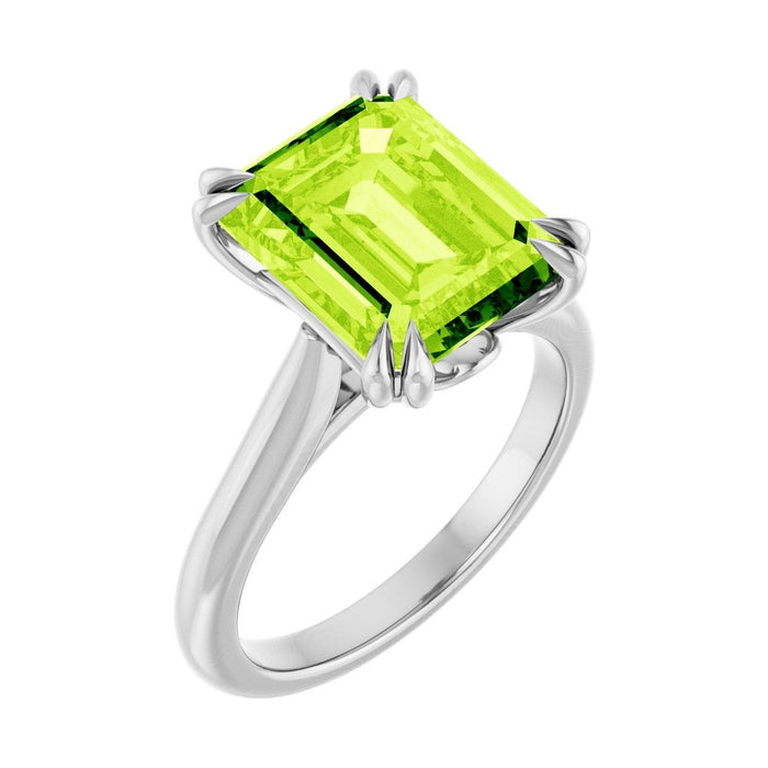 Emerald 3 ct Double Claw-Prong Solitaire Natural Peridot Engagement Ring in 14K White Gold