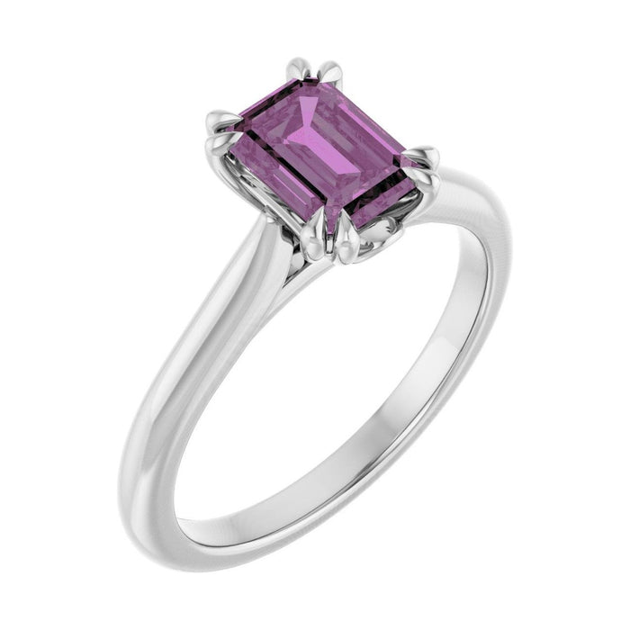 Emerald 1 ct Double Claw-Prong Solitaire Natural Pink Sapphire Engagement Ring in 14K White Gold