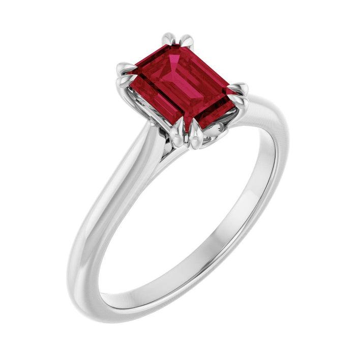Emerald 1 ct Double Claw-Prong Solitaire Natural Ruby Engagement Ring in 14K White Gold
