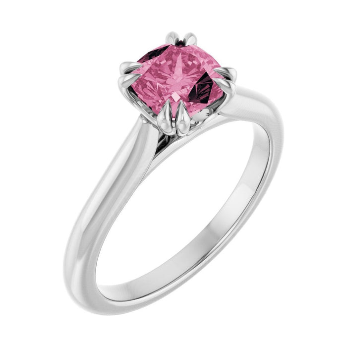 Cushion 1 ct Double Claw-Prong Solitaire Natural Tourmaline Engagement Ring in 14K White Gold
