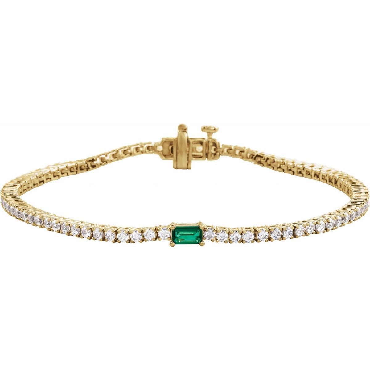 East-West Lab-Grown Emerald Tennis Bracelet with Lab-Grown Diamonds in 14K Yellow Gold