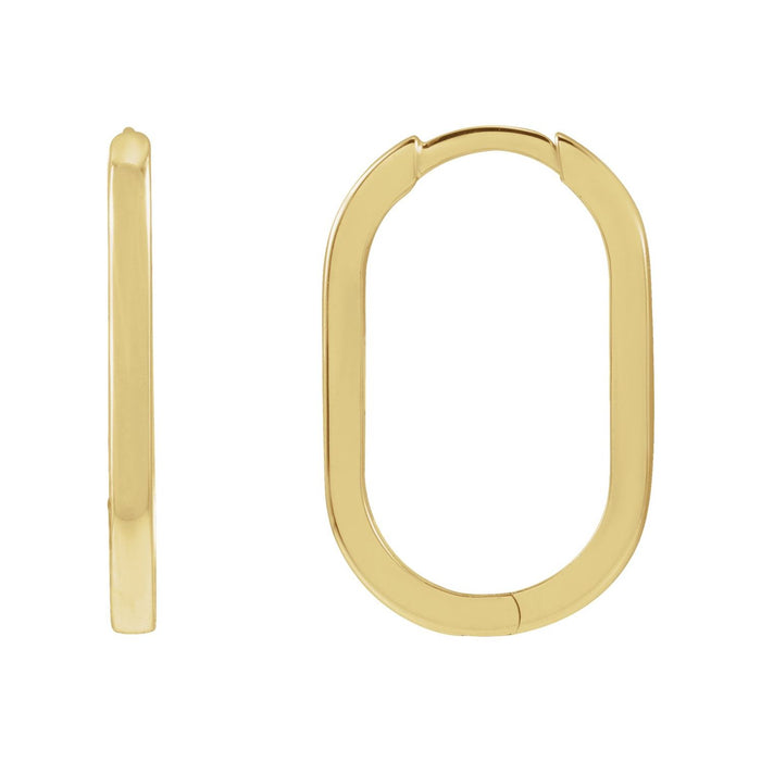 14K Yellow Gold Elongated Oval 20 mm hinged gold hoop earrings