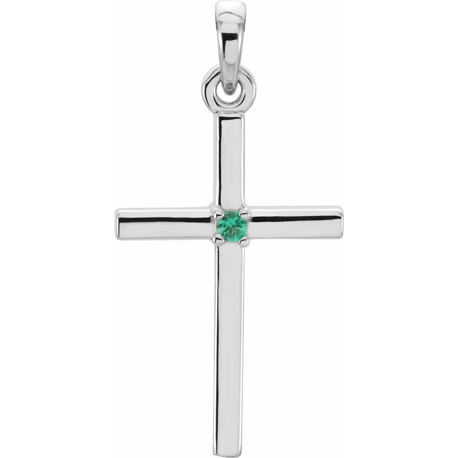 emerald cross pendant in 14k White Gold