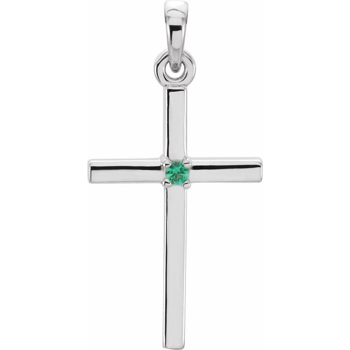 emerald cross pendant in 14k White Gold