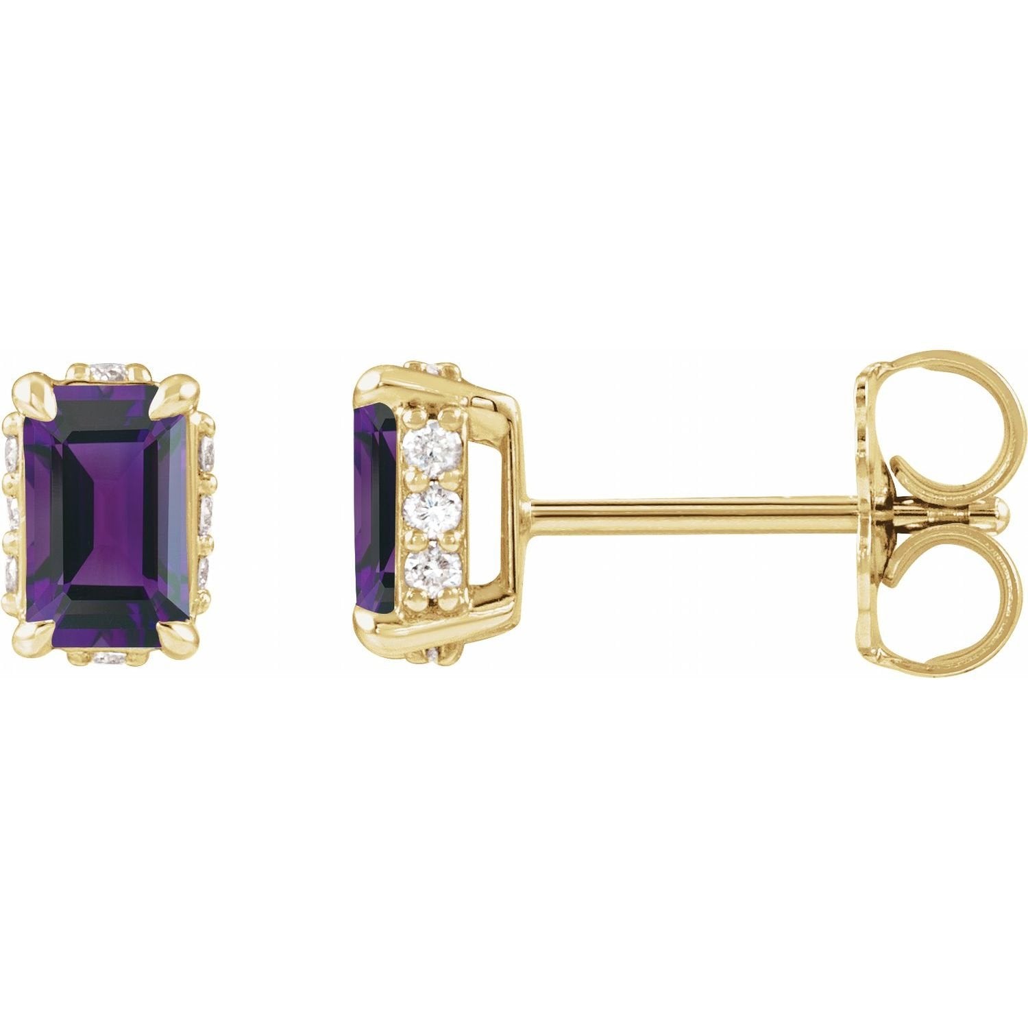 emerald-cut amethyst stud earrings in 14k Yellow Gold