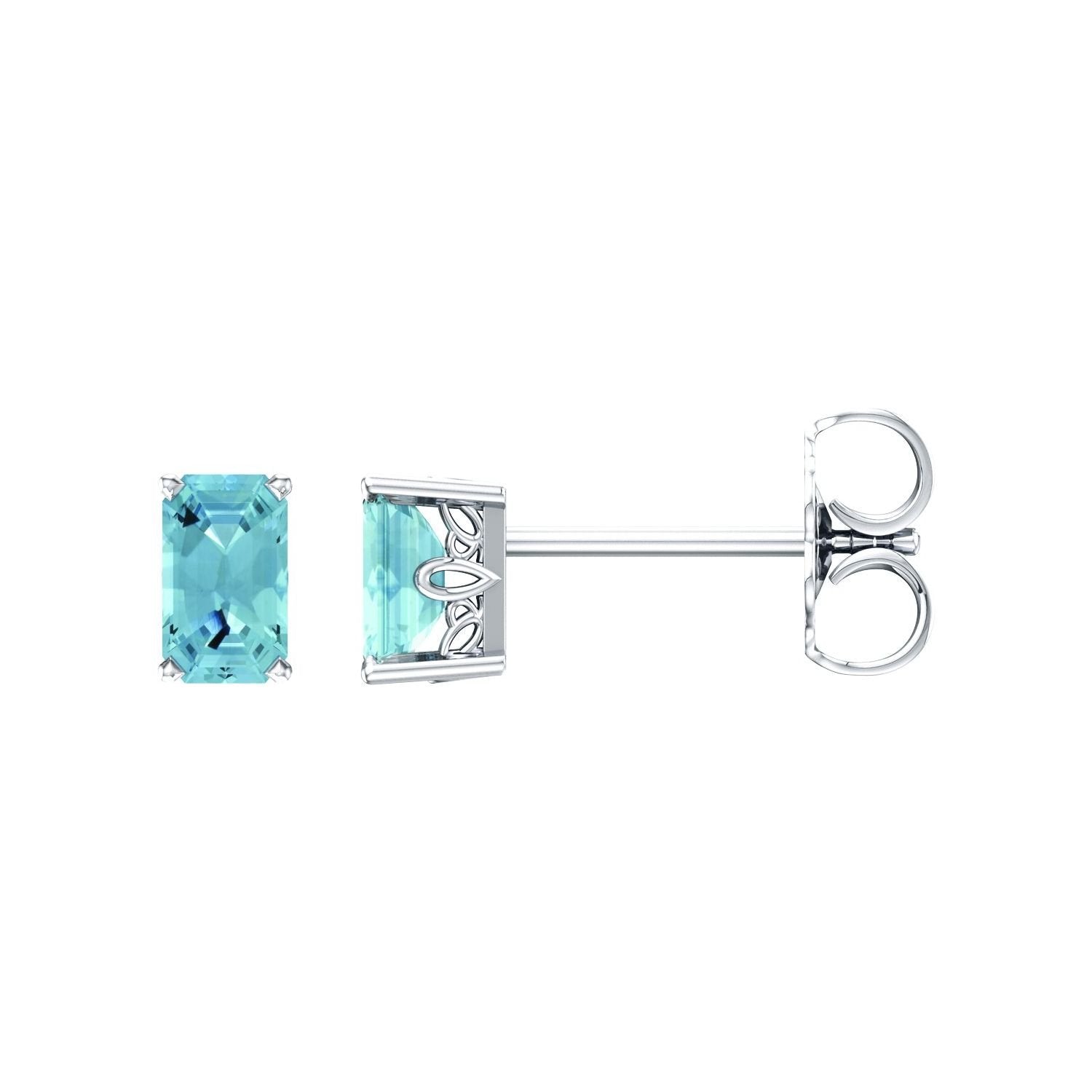 emerald-cut aquamarine earrings in 14k White Gold