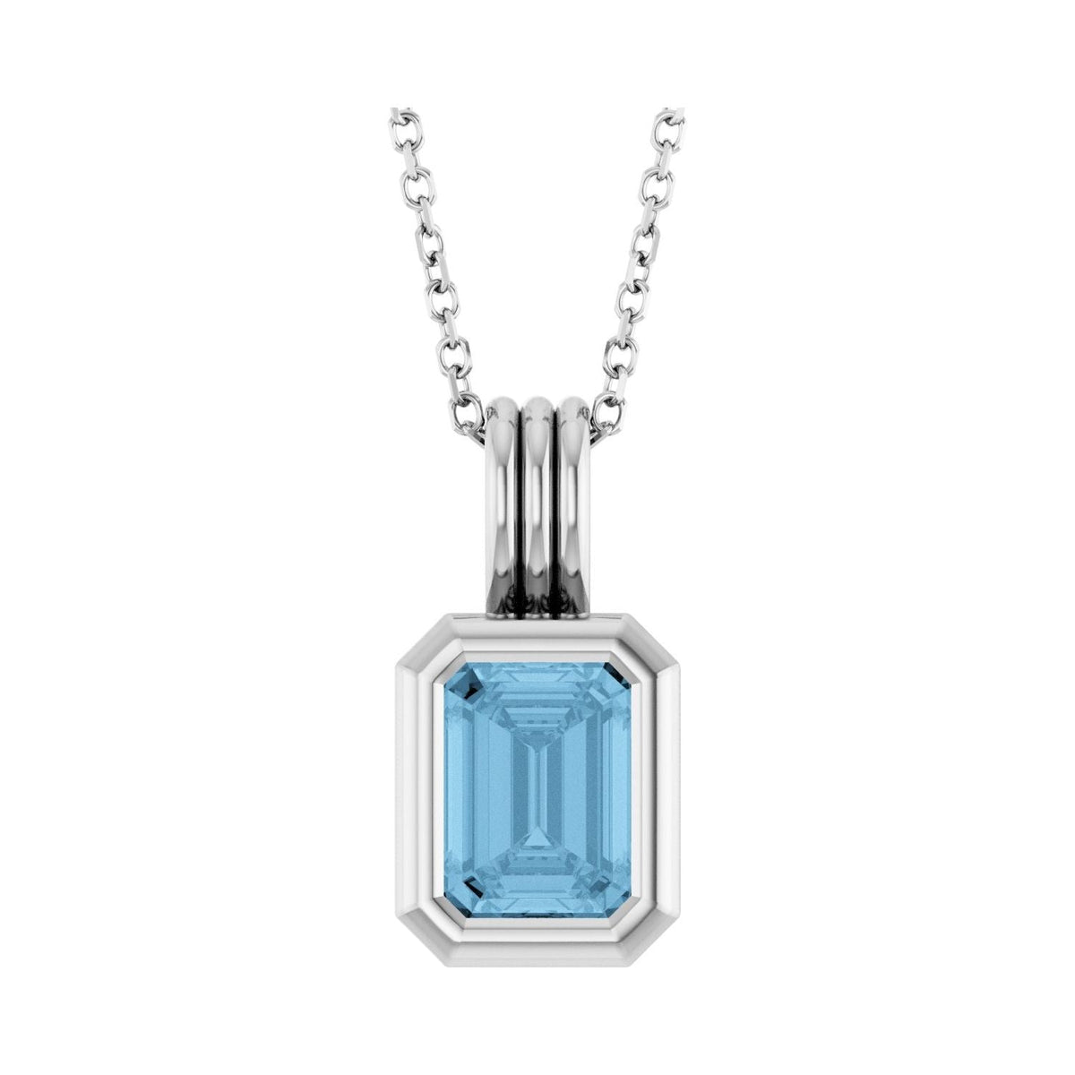 Emerald-Cut Blue Topaz Pendant in 14K White Gold