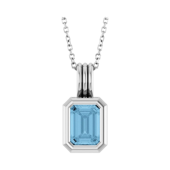 Emerald-Cut Blue Topaz Pendant in 14K White Gold