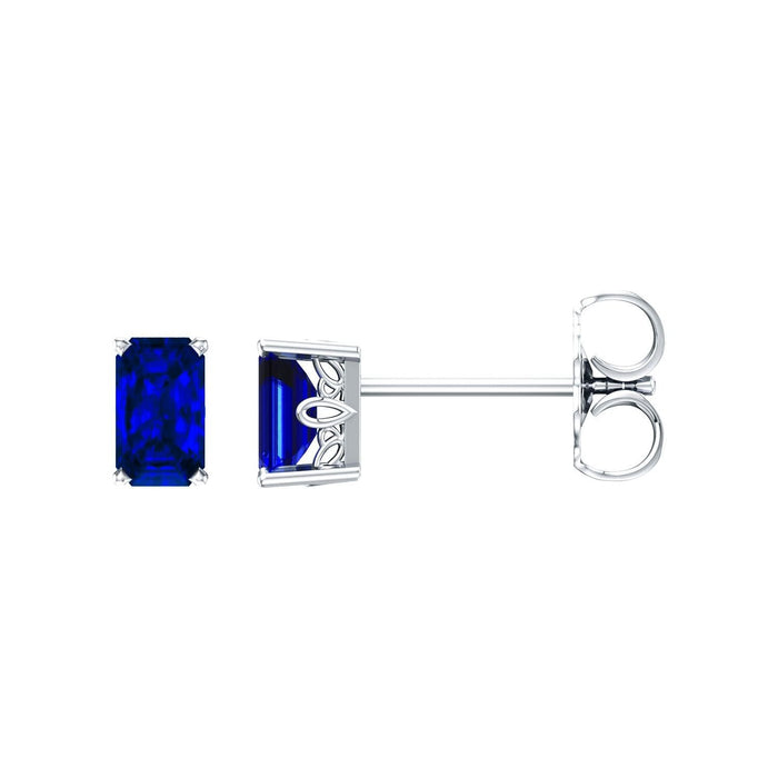 emerald-cut lab-grown blue sapphire earrings in 14k White Gold