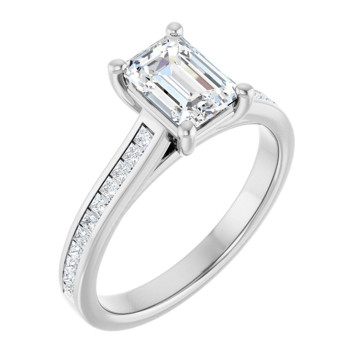 Emerald-Cut Lab-Grown Diamond Channel-Set Solitaire engagement ring in 14K White Gold, shown with a 1.10 ct center