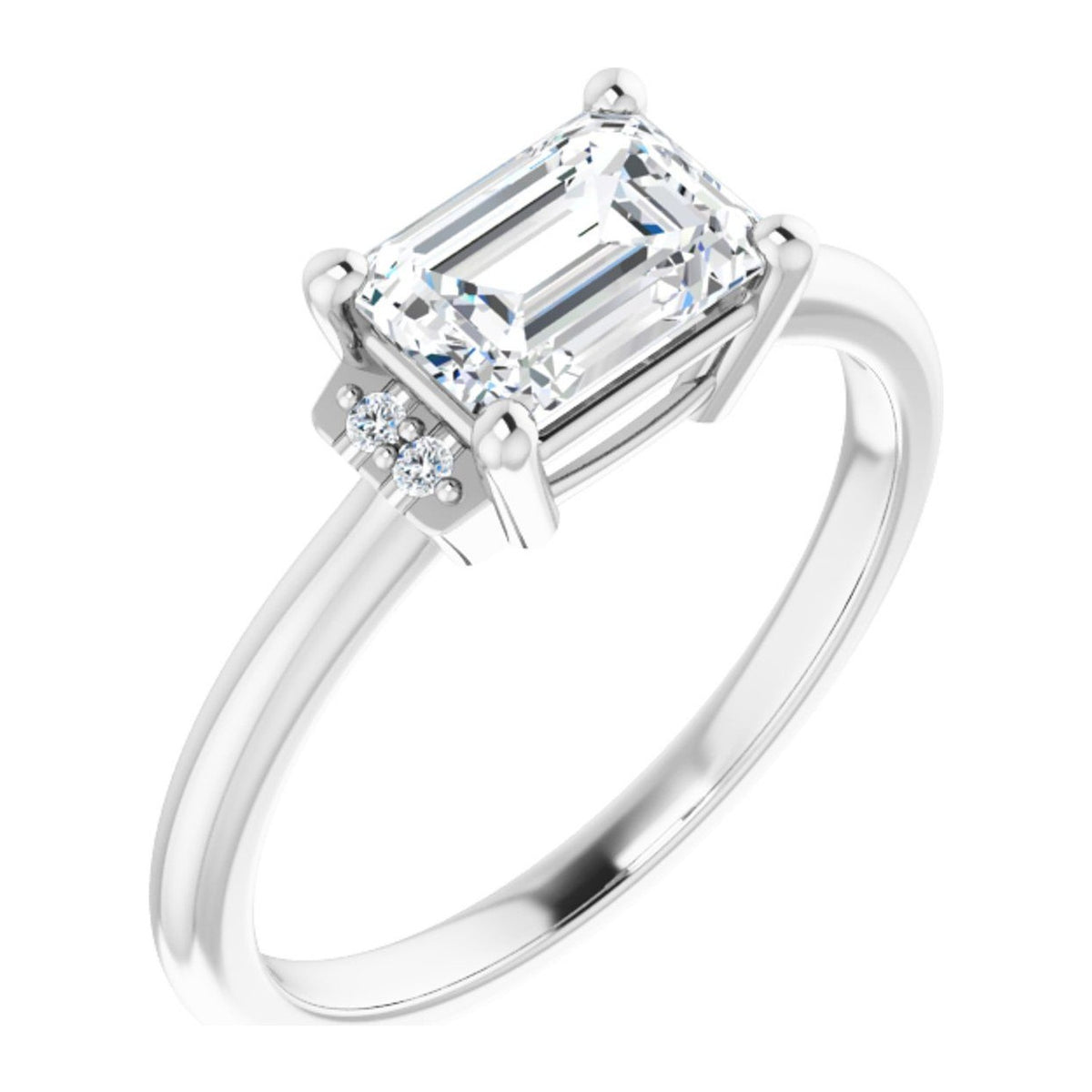 Emerald-Cut Lab-Grown Diamond East-West Accented Solitaire engagement ring in 14K White Gold, shown with a 1.10 ct center