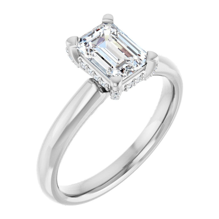 Emerald-Cut Lab-Grown Diamond Hidden-Halo Solitaire engagement ring in 14K White Gold, shown with a 1.10 ct center