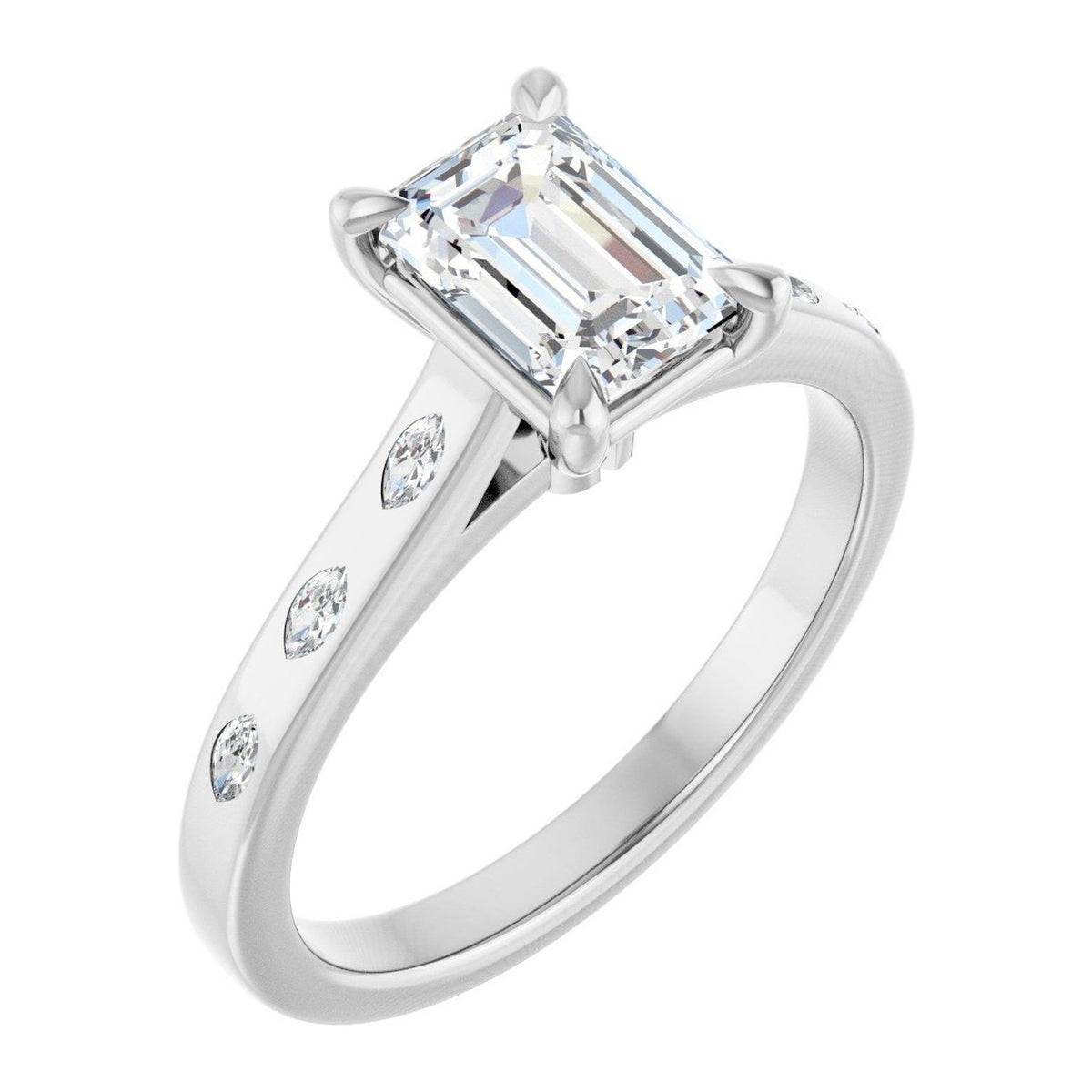 Emerald-Cut Lab-Grown Diamond Marquise-Accent Solitaire engagement ring in 14K White Gold, shown with a 1.10 ct center