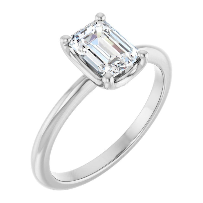 Emerald-Cut Lab-Grown Diamond Petite Solitaire engagement ring in 14K White Gold, shown with a 1.10 ct center