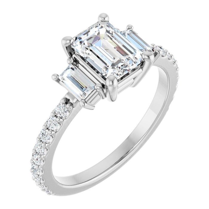 Emerald-Cut Lab-Grown Diamond Straight-Baguette Three-Stone engagement ring in 14K White Gold, shown with a 1.10 ct center
