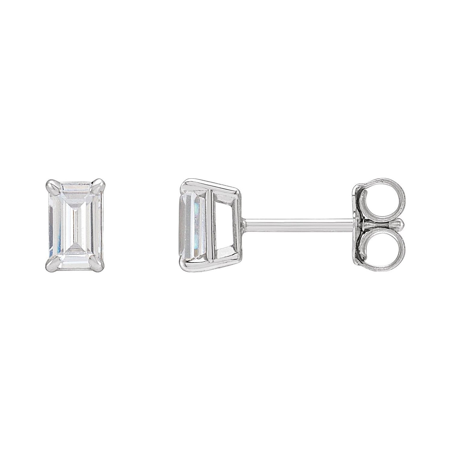 Emerald-cut lab-grown diamond solitaire stud earrings in 14K white gold