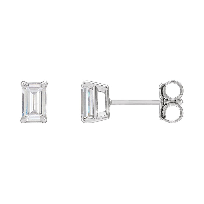 Emerald-cut lab-grown diamond solitaire stud earrings in 14K white gold