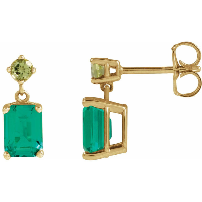 emerald-cut lab-grown emerald drop earrings in 14k Yellow Gold