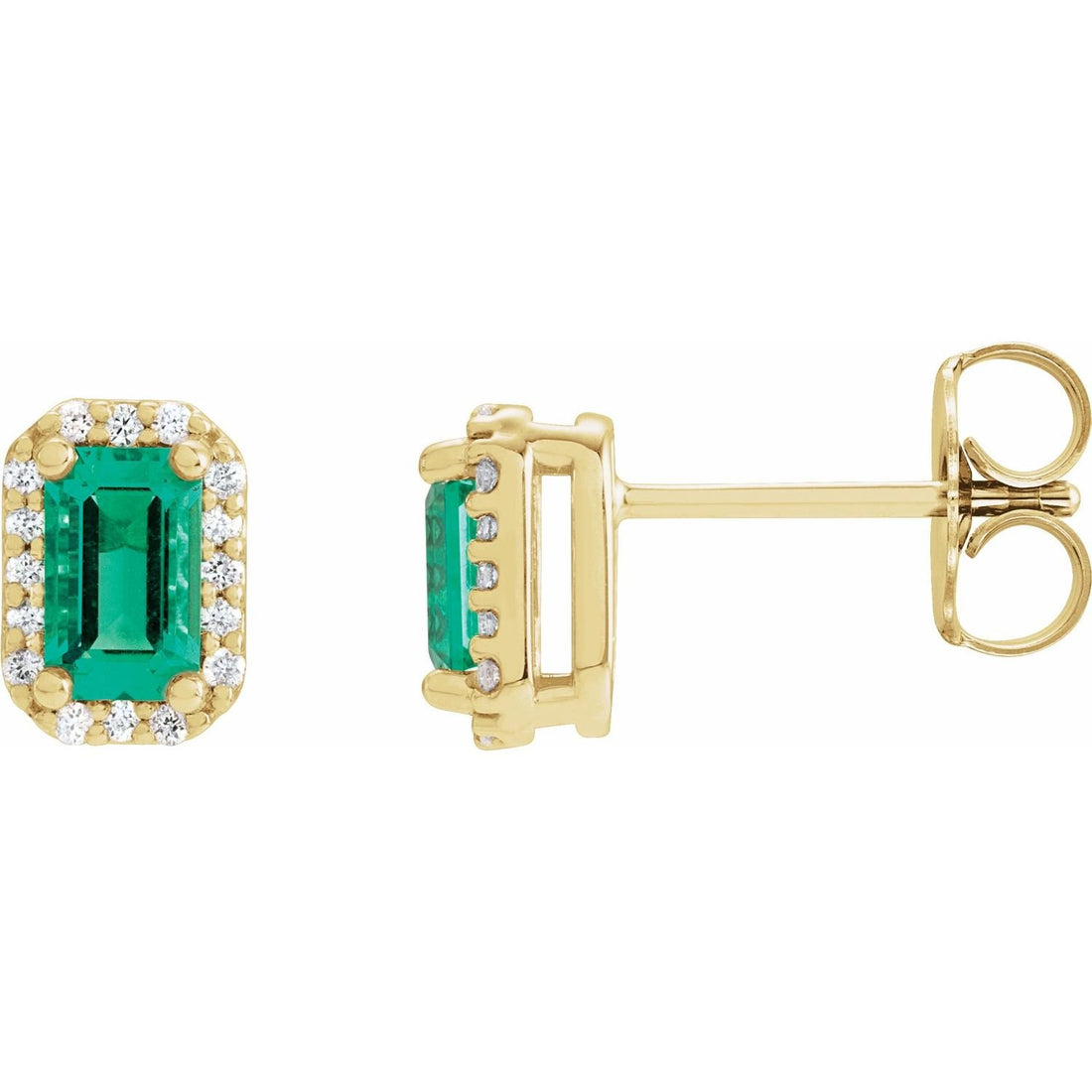 emerald-cut lab-grown emerald earrings in 14k Yellow Gold