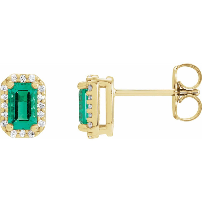 emerald-cut lab-grown emerald earrings in 14k Yellow Gold