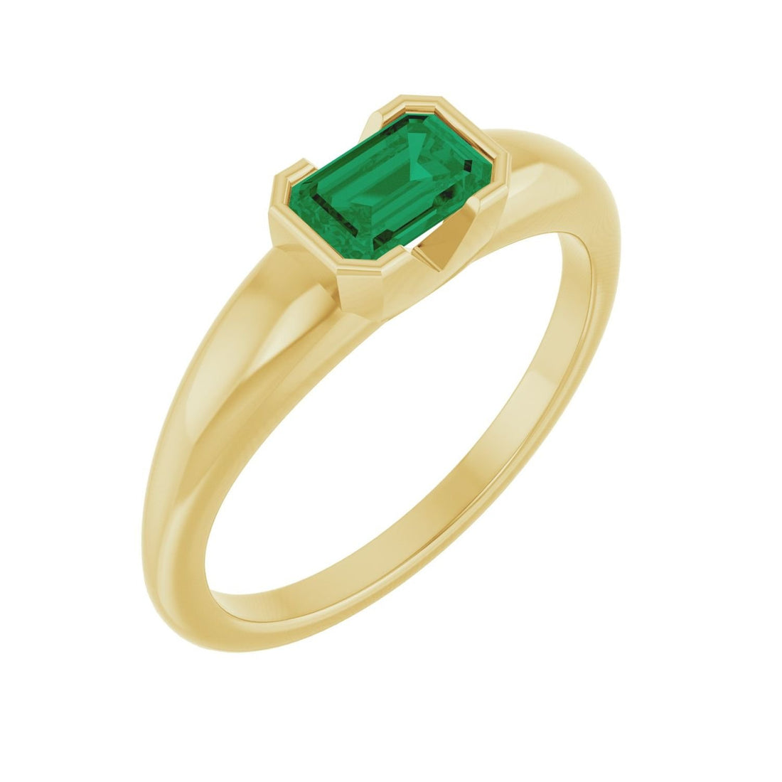 emerald-cut lab-grown emerald half-bezel solitaire ring in 14k Yellow Gold