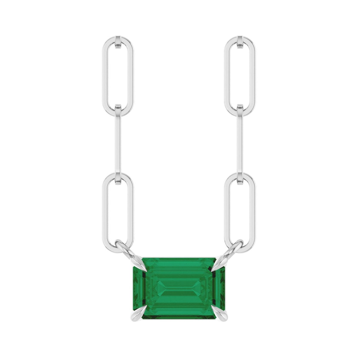 14K White Gold emerald-cut lab-grown emerald solitaire necklace