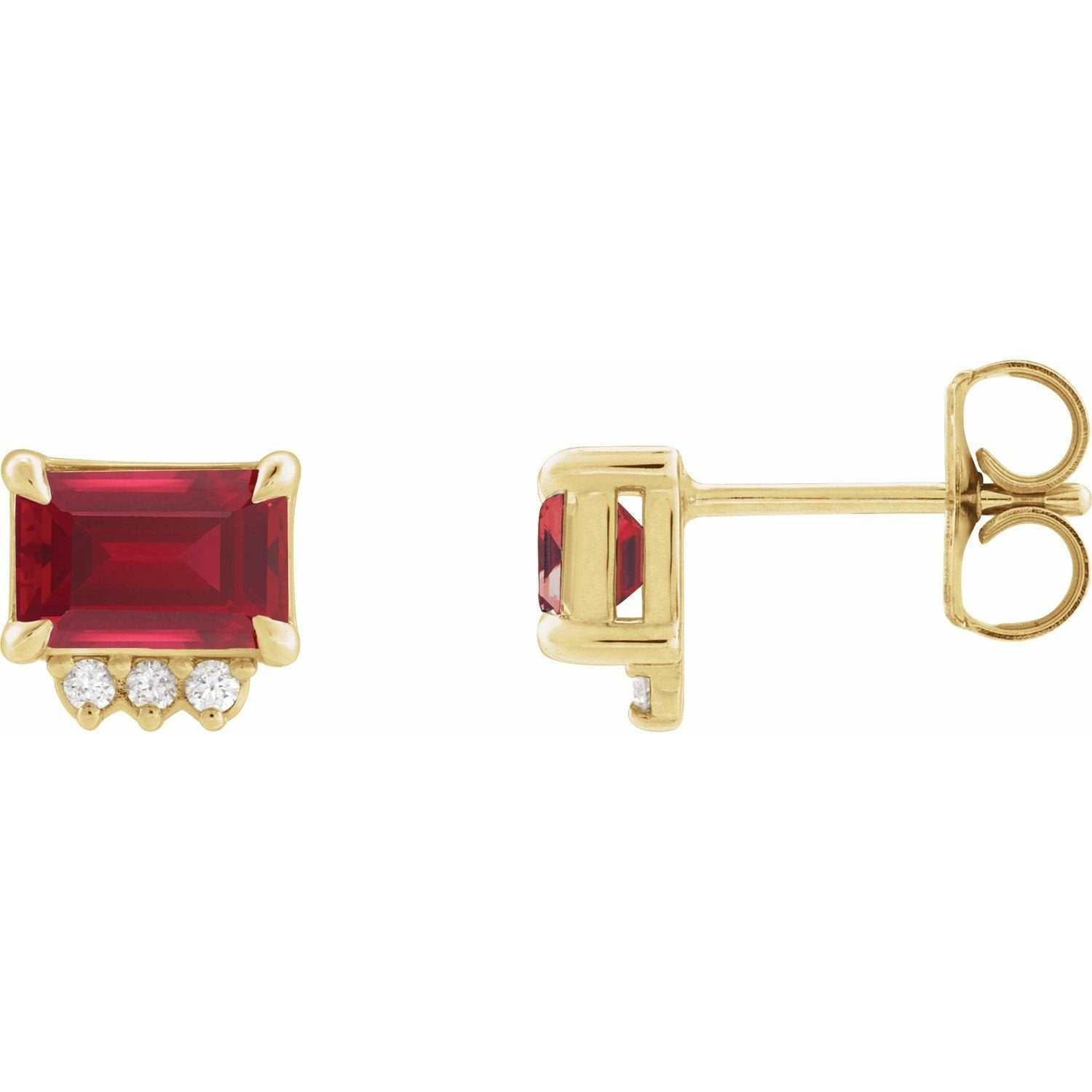 emerald-cut lab-grown ruby stud earrings in 14k Yellow Gold