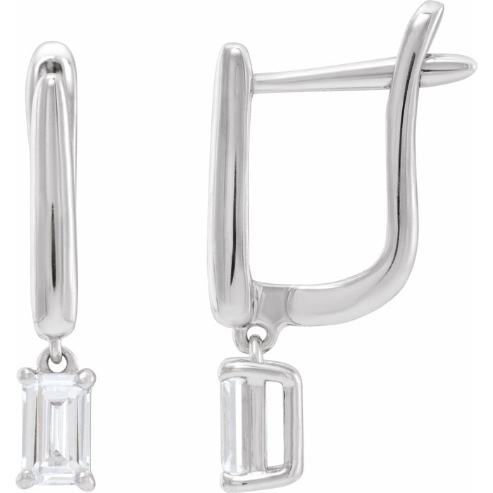 Emerald-Cut Lever-Back Lab-Grown Diamond Drop Earrings (3/4 ctw) in 14K White Gold