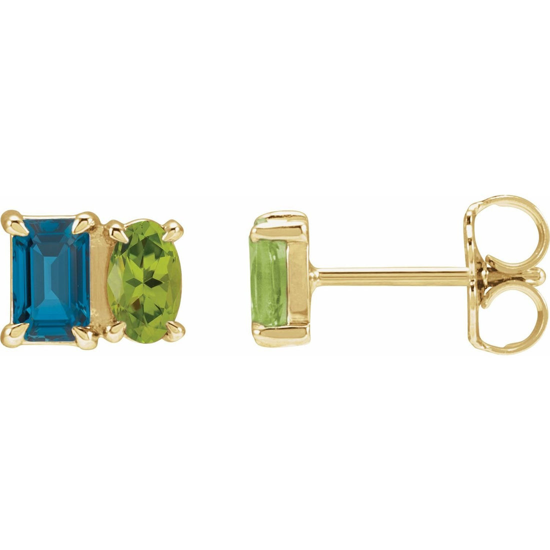 emerald-cut london blue topaz stud earrings in 14k Yellow Gold