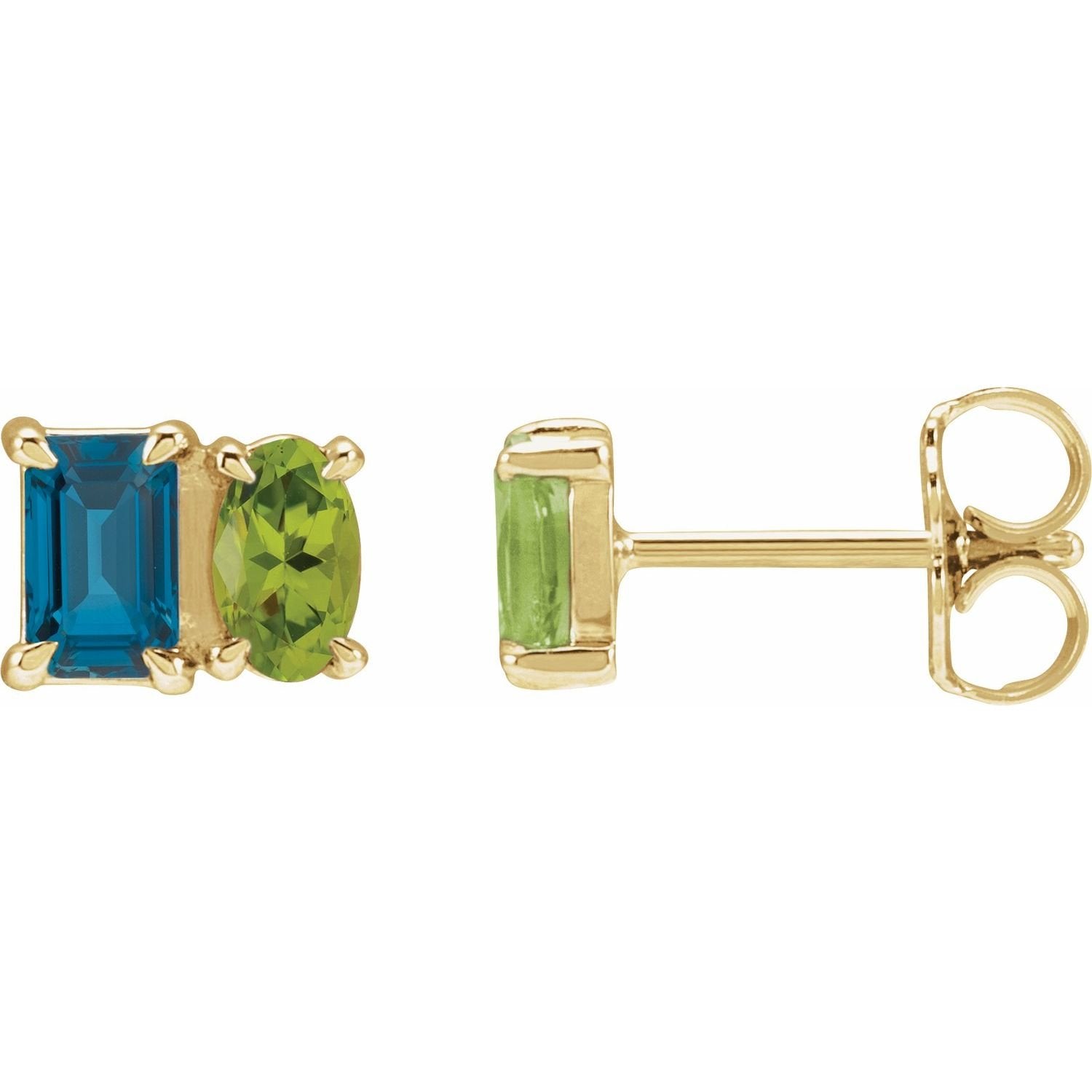 emerald-cut london blue topaz stud earrings in 14k Yellow Gold