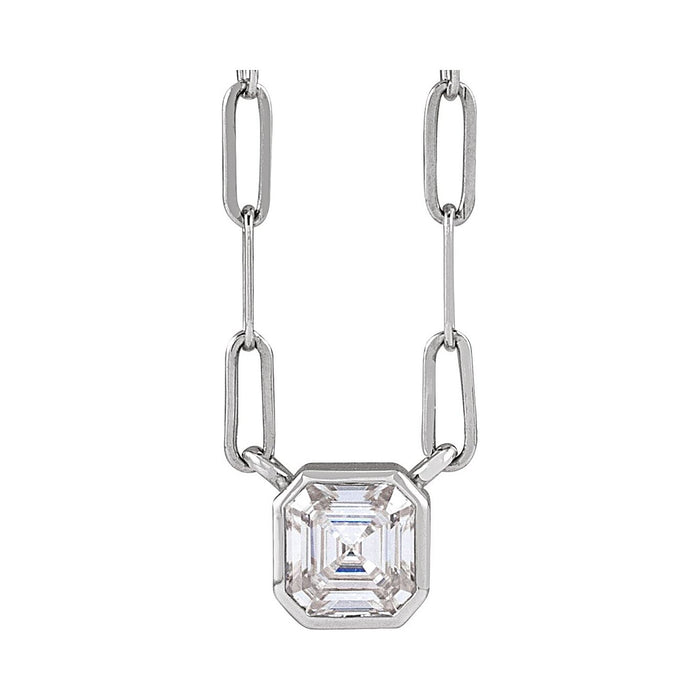 Emerald-Cut Moissanite Necklace in 14K White Gold