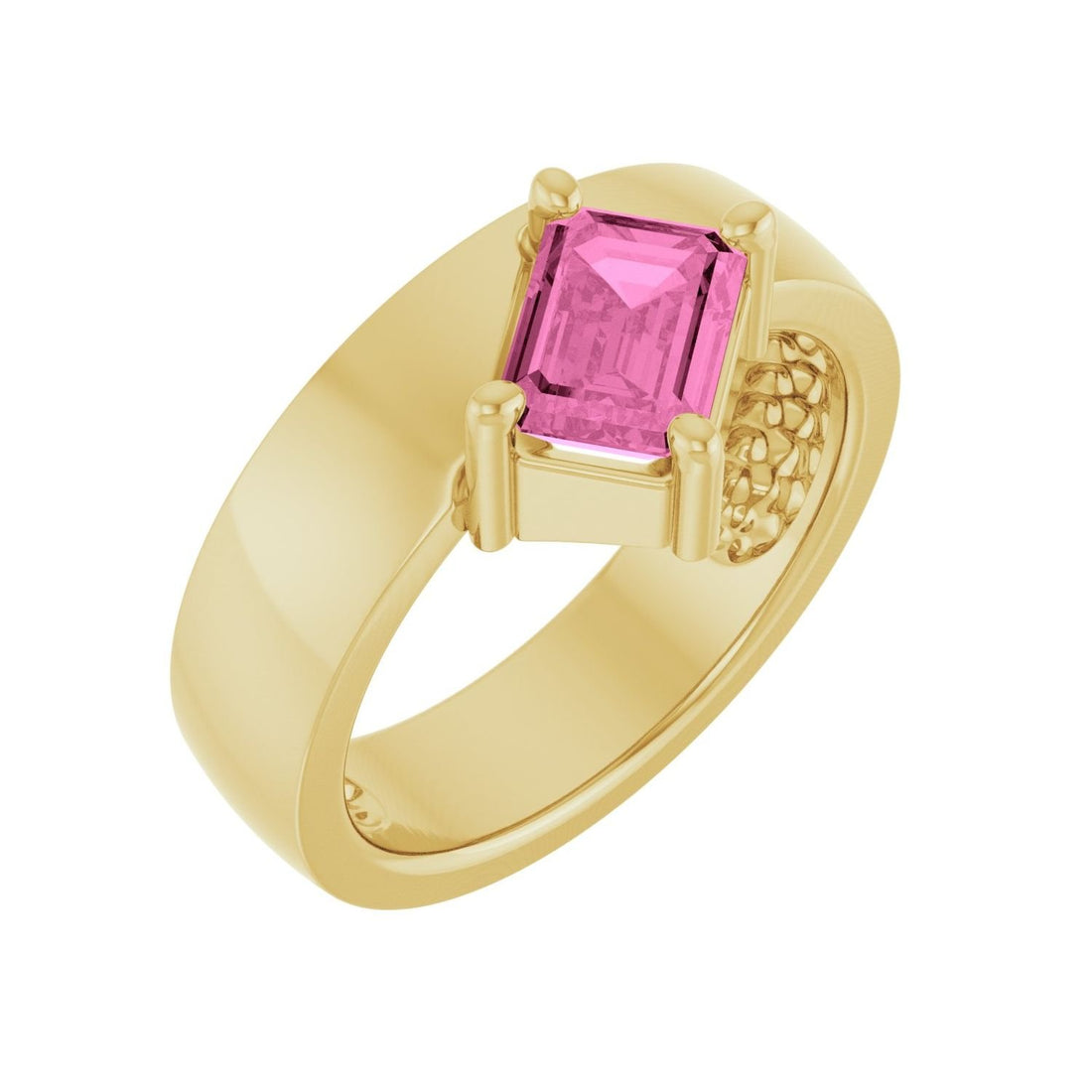 emerald-cut pink sapphire asymmetric ring in 14k Yellow Gold