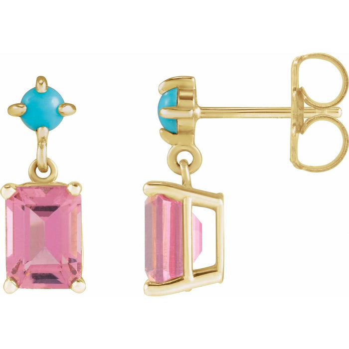 emerald-cut pink tourmaline earrings in 14k Yellow Gold