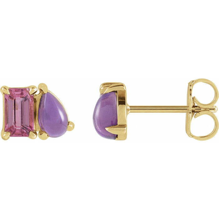 emerald-cut pink tourmaline stud earrings in 14k Yellow Gold