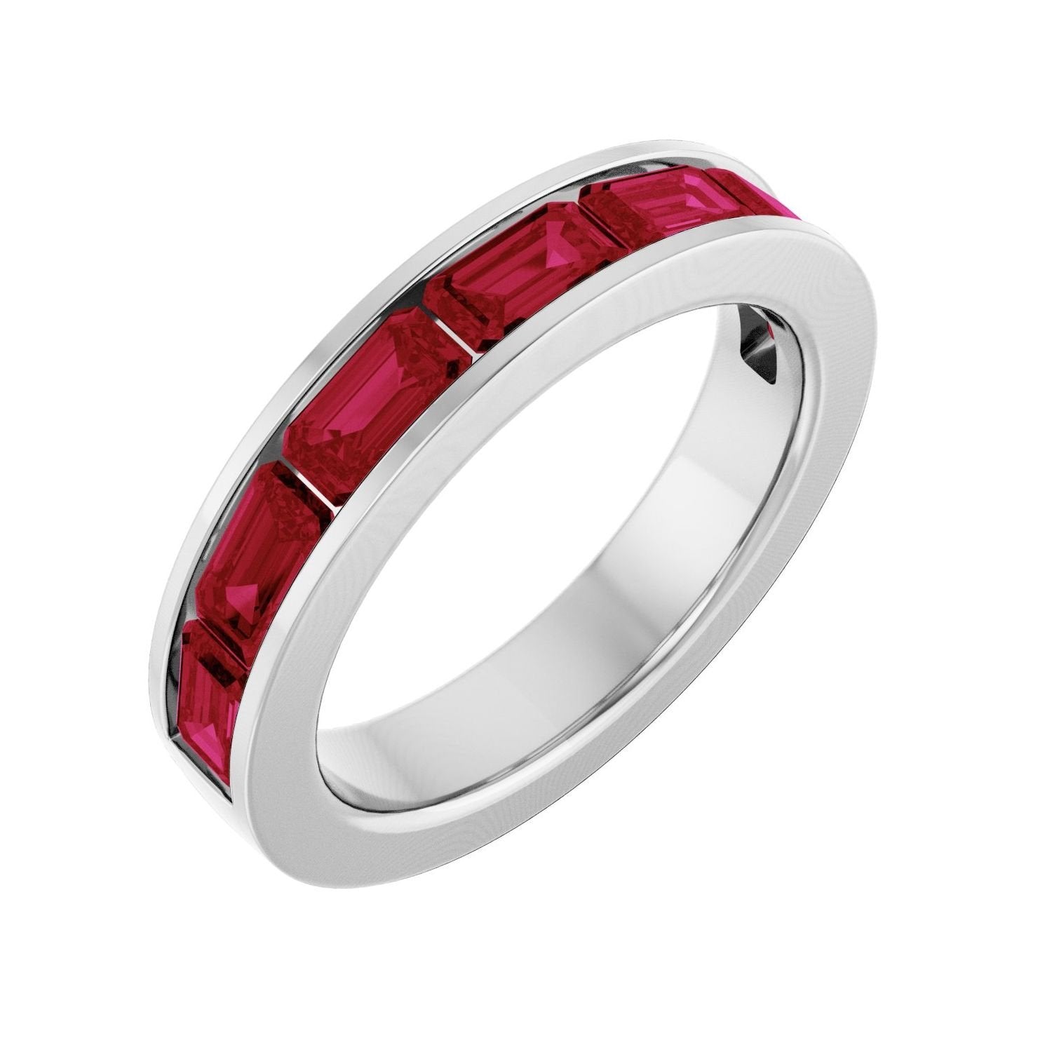 emerald-cut ruby anniversary band in 14k White Gold