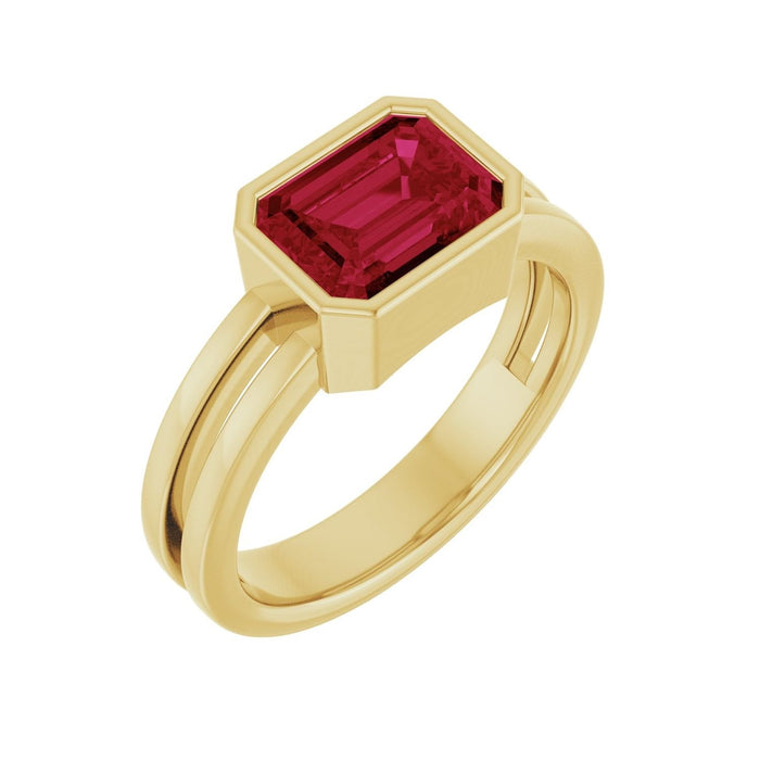 emerald-cut ruby ring in 14k Yellow Gold