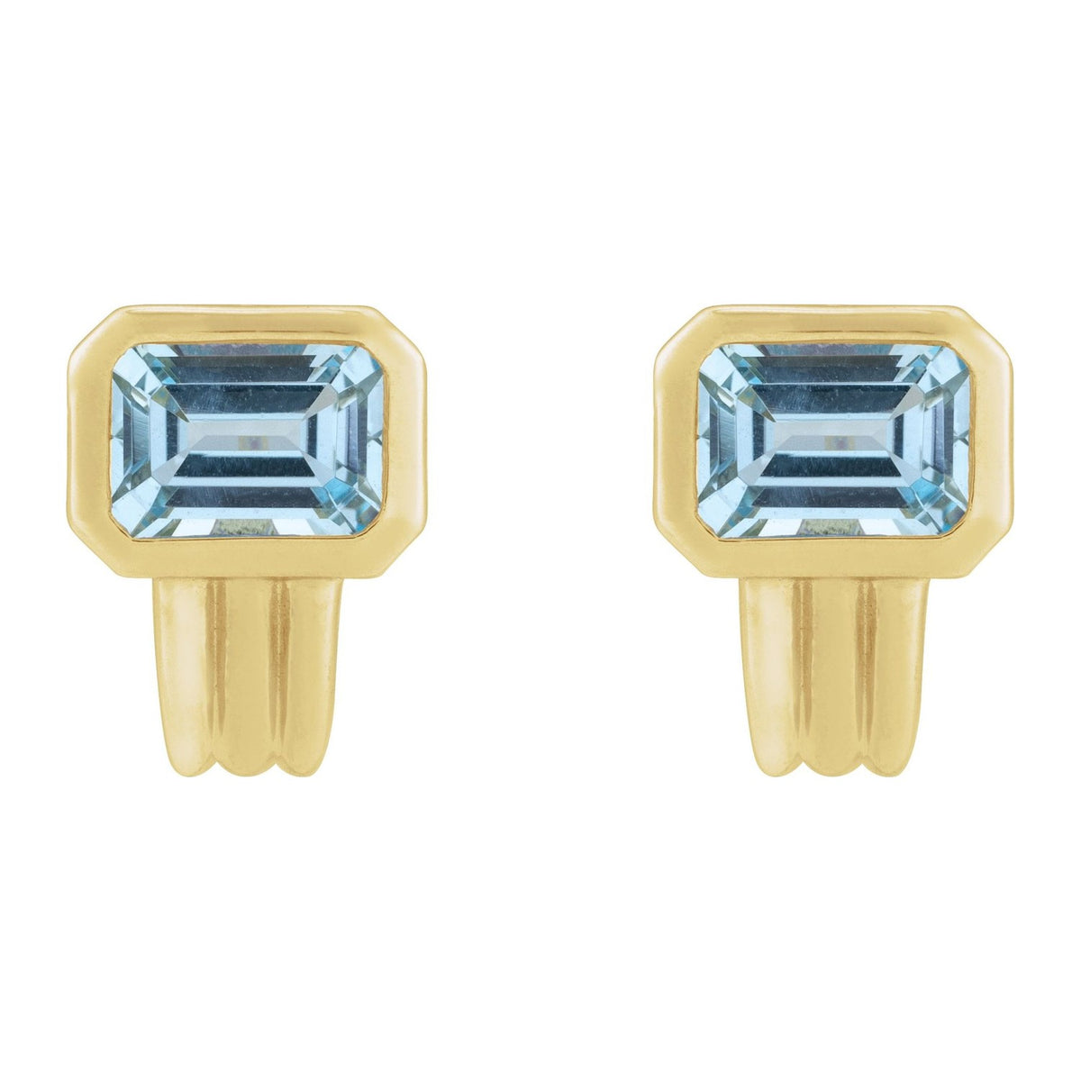 Emerald-Cut Sky Blue Topaz Earrings in 14K Yellow Gold, front view