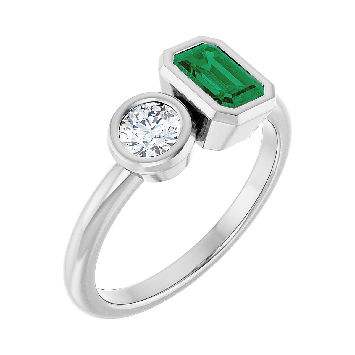 Emerald & Diamond toi et moi two-stone ring in Platinum