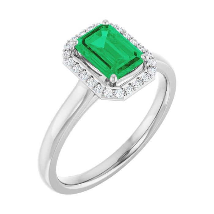 Emerald 1 ct emerald 14K White Gold classic halo engagement ring