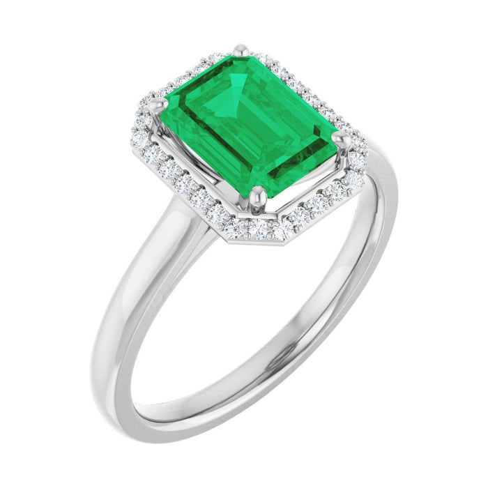 Emerald 1 ct emerald 14K White Gold classic halo engagement ring