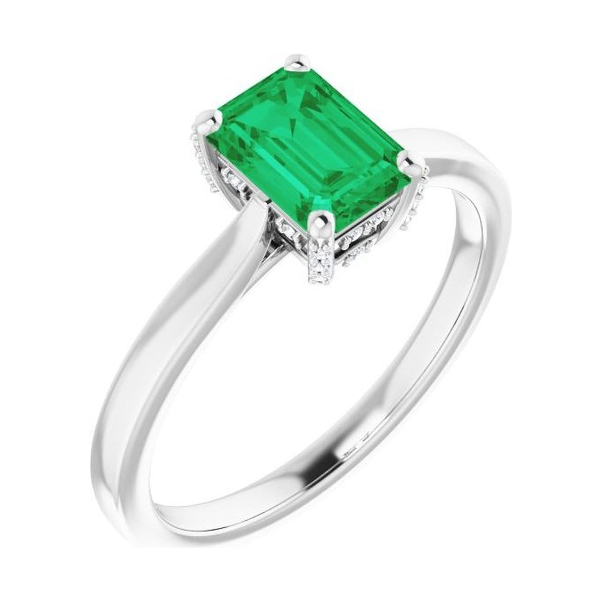Emerald 1 ct emerald 14K White Gold classic solitaire engagement ring