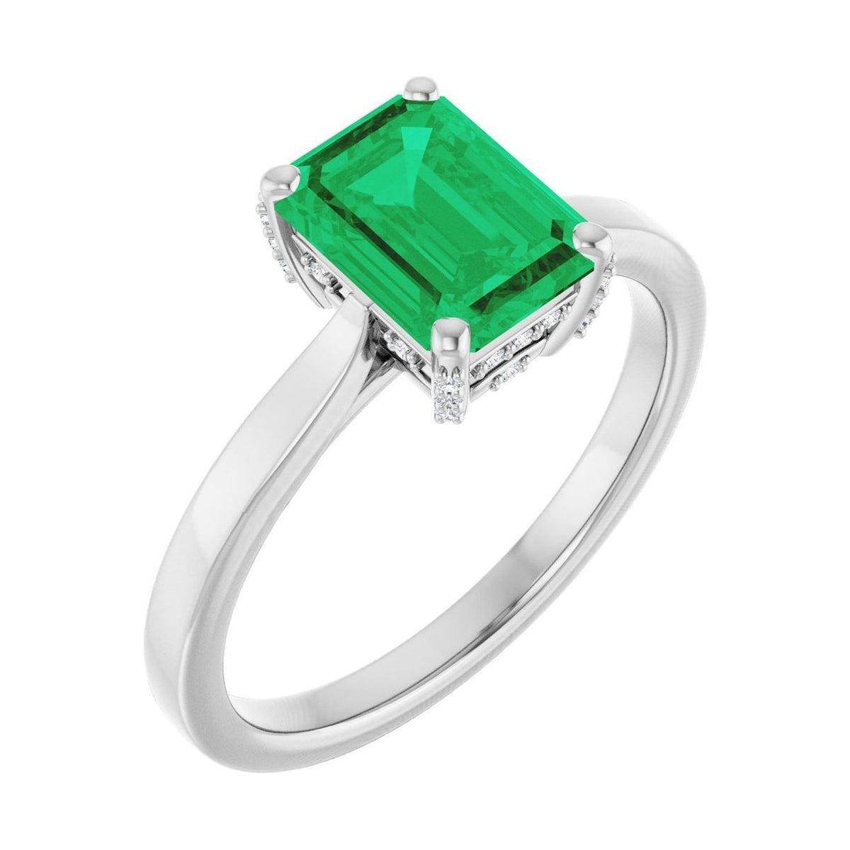 Emerald 1 ct emerald 14K White Gold classic solitaire engagement ring