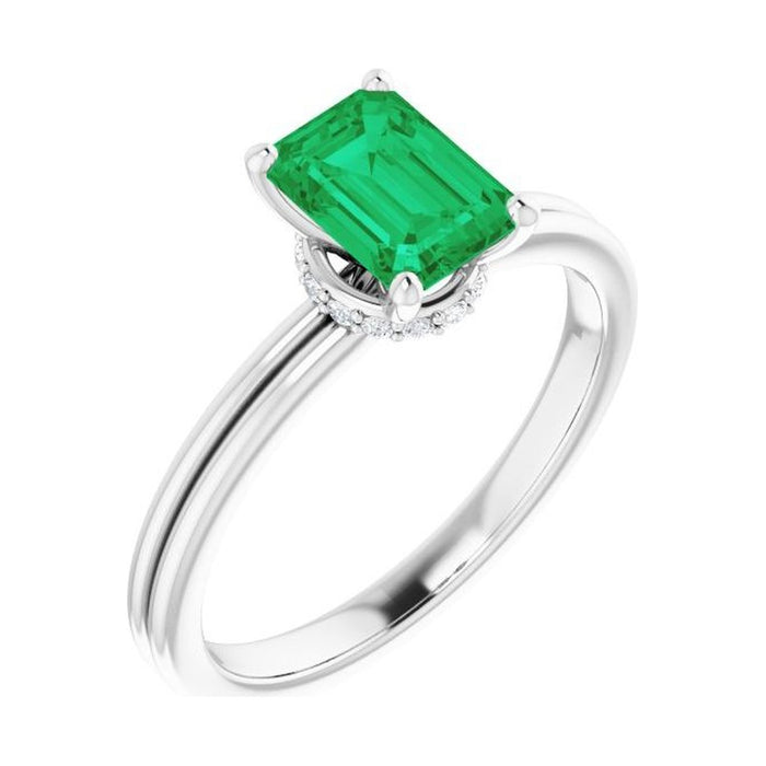 Emerald 1 ct emerald 14K White Gold hidden-accent solitaire engagement ring