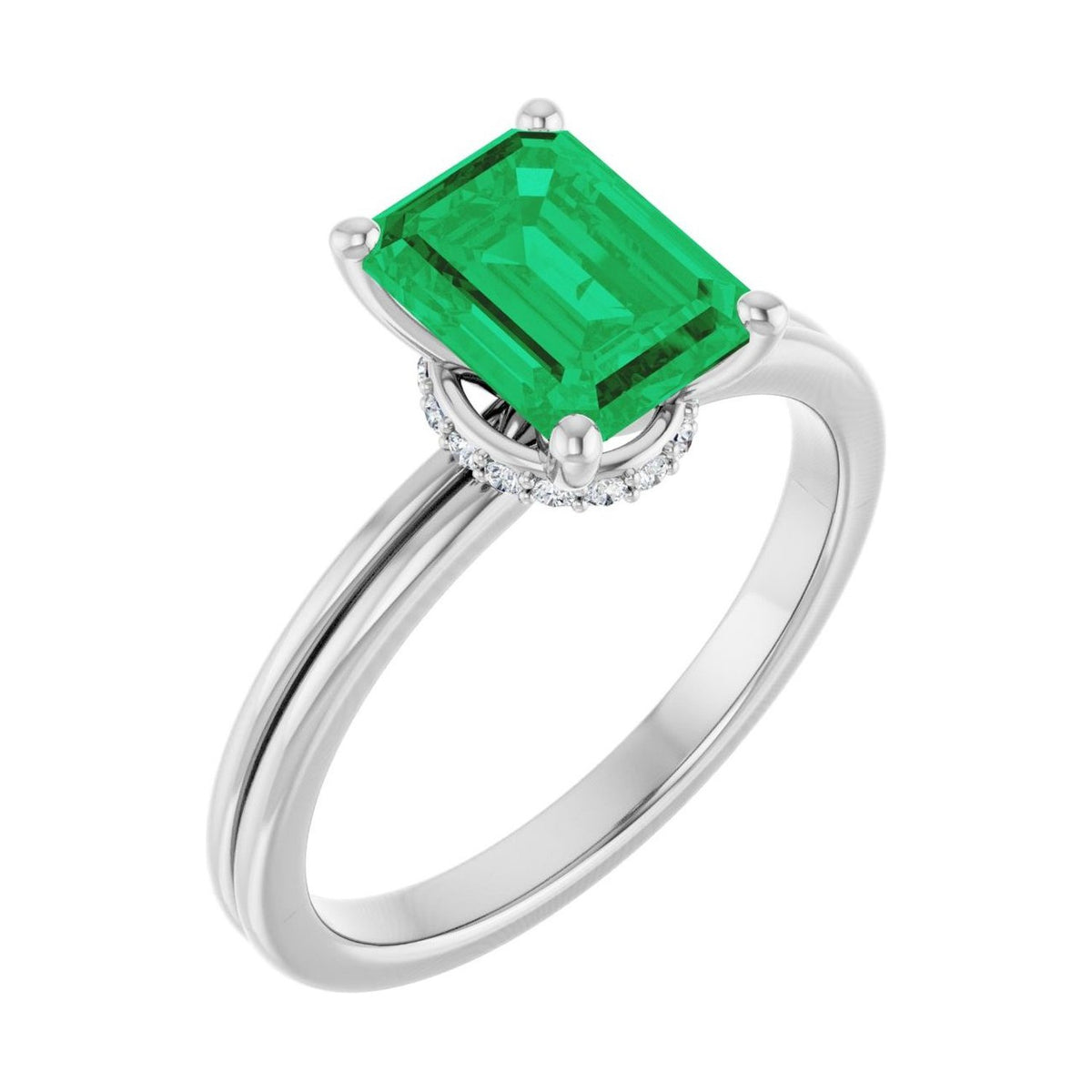 Emerald 1 ct emerald 14K White Gold hidden-accent solitaire engagement ring