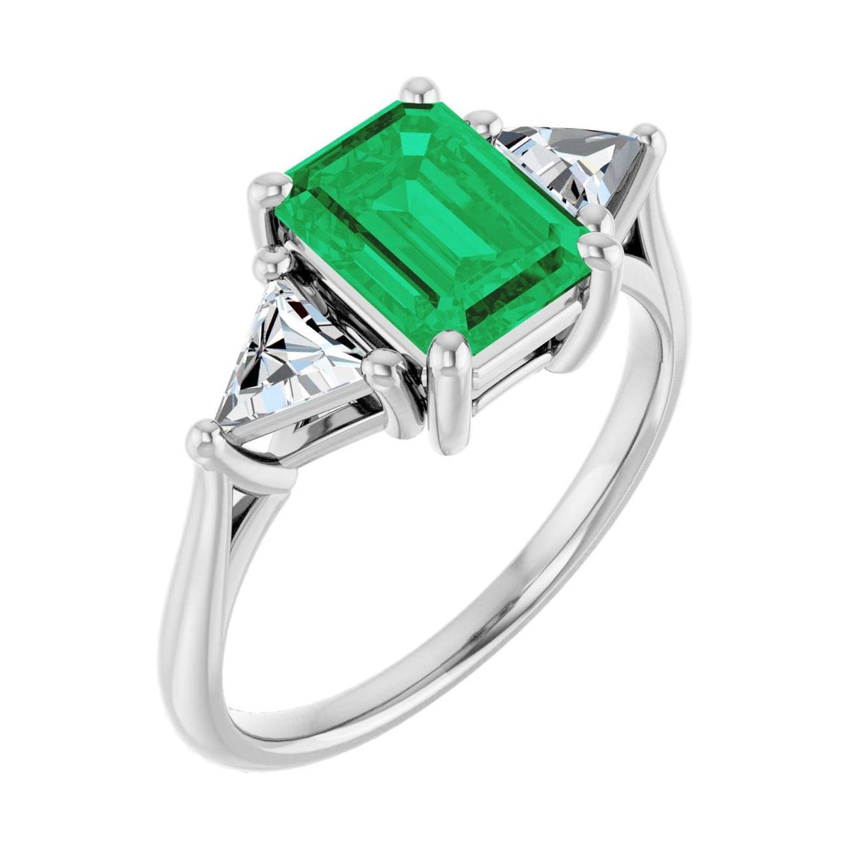 Emerald 1 ct emerald 14K White Gold trillion three-stone engagement ring